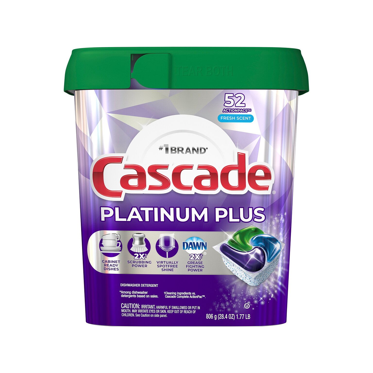 Cascade Platinum Plus ActionPacs Dishwashing Detergent Pod, Fresh Scent