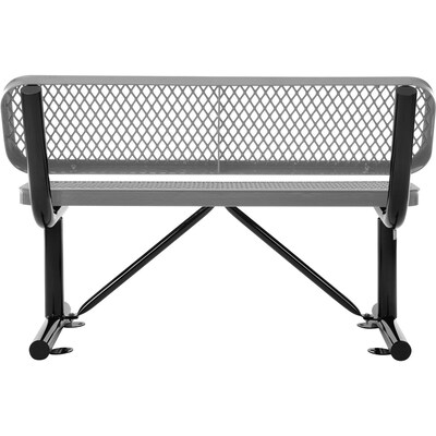 Global Industrial 4' Outdoor Steel Bench w/ Backrest, Expanded Metal, Gray (695743GY)