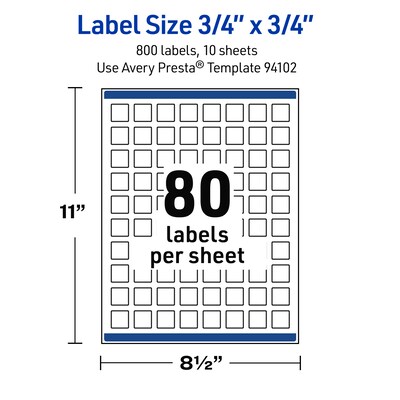 Avery Square Laser Multipurpose Labels, 0.75" x 0.75", White, 800/Pack (19479399464)
