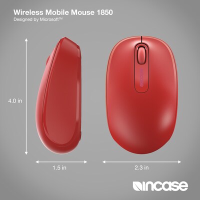 Incase Designed by Microsoft Wireless Mobile 1850 Ambidextrous Optical USB Mouse, Flame Red (U7Z-00031)