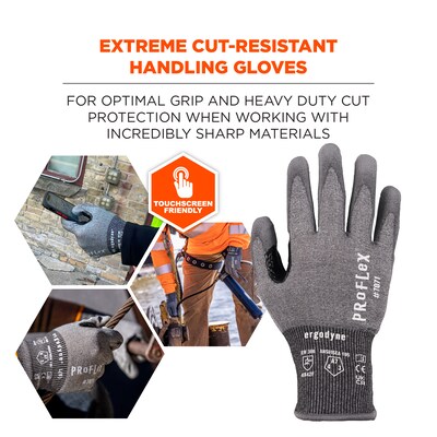 Ergodyne ProFlex 7071 PU Coated Cut-Resistant Gloves, ANSI A7, Gray, Medium, 1 Pair (18073)