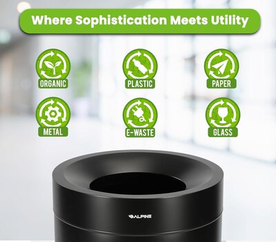 Alpine Industries Stainless Steel Trash Can, 27 Gallon, Black (ALP475-27-BLK)