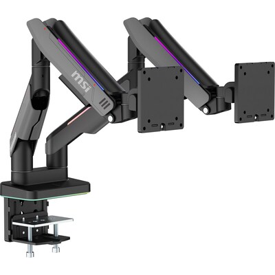 MSI MPG Aluminum Full-Motion Dual Monitor Desk Mount with RGB LEDs,  Up to 35", Matte Black & Painted Gray (MT201DR)