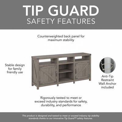 Bush Furniture Knoxville 65W Farmhouse Entertainment Center with Shelves, Restored Gray (CGR023RTG)