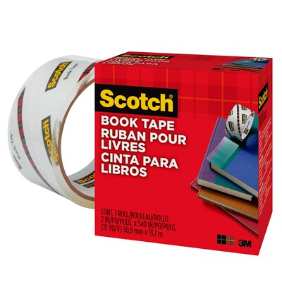 Scotch Book Transparent Clear Tape, 2" x 15 yds., 3" Core, Transparent (845-2)