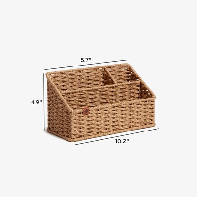 U Brands Woven 3-Compartment Paper Rope/Metal Desk Organizer, Brown (6086U01-04)