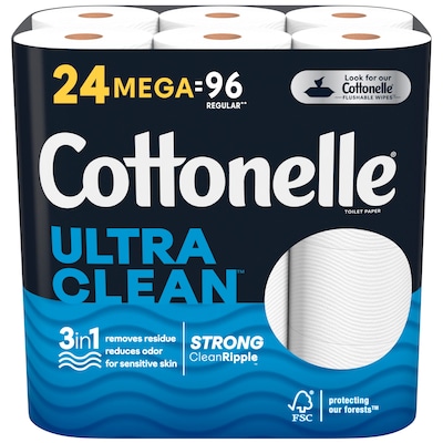 Cottonelle Ultra CleanCare 1-Ply Standard Toilet Paper, White, 312 Sheets/Roll, 24 Mega Rolls/Pack (