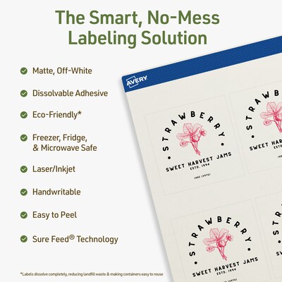 Avery Dissolvable Square Multipurpose Labels, 2.5 x 2.5, Off-white, 90/Pack (94104)