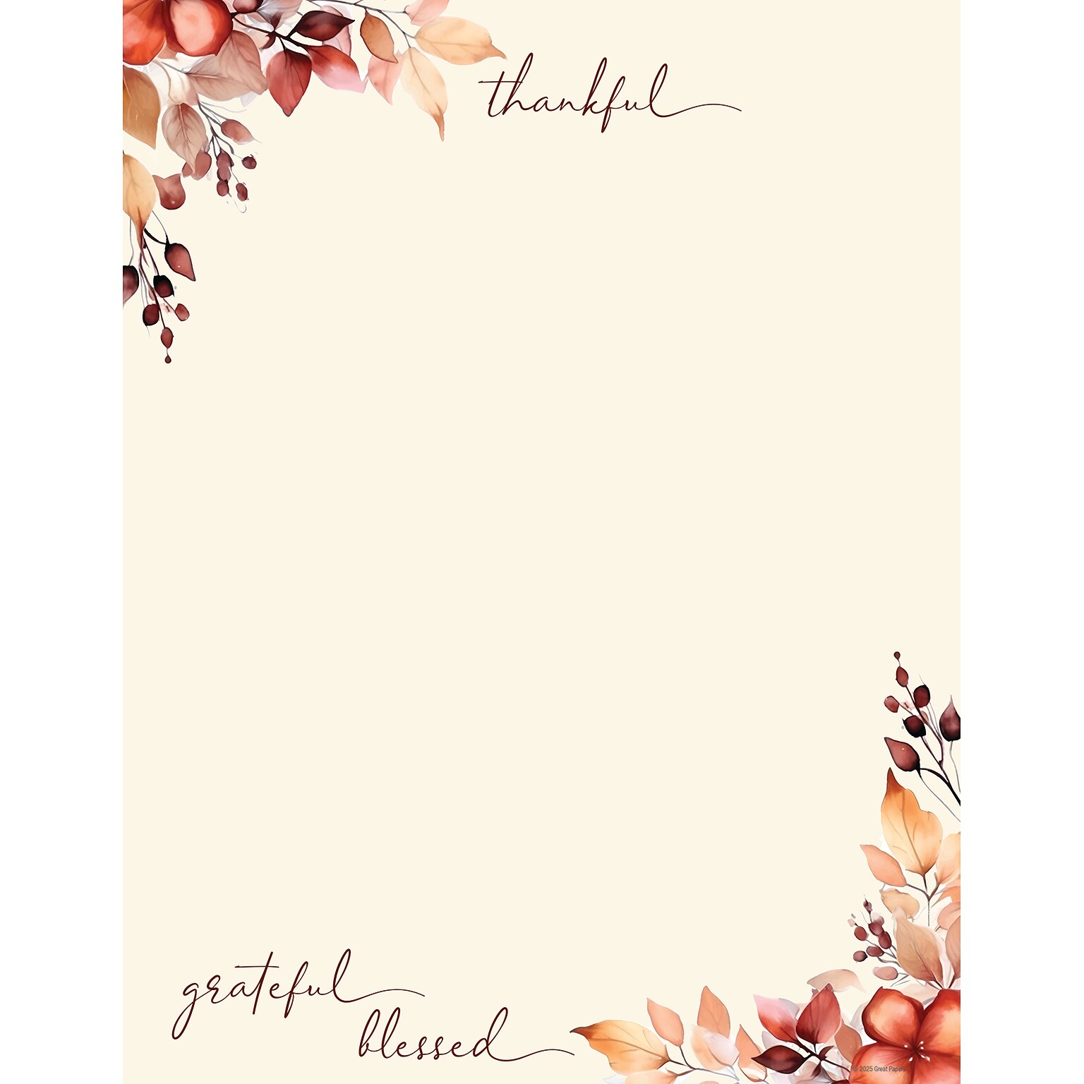 Great Papers! Thankful Grateful Blessed Fall Letterhead, 50/Pack (2025043)