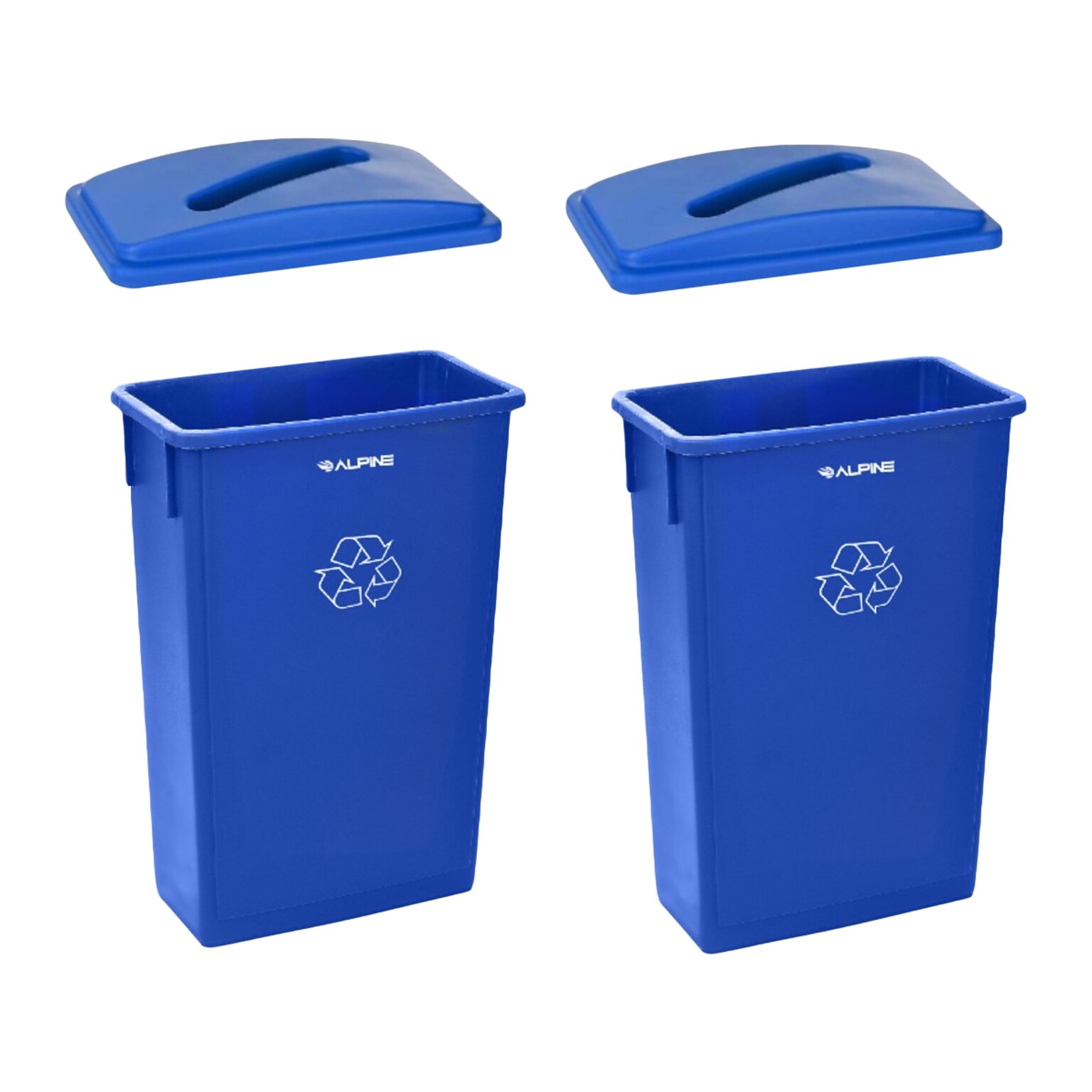 Alpine Industries Polypropylene Recycling Bin, 46 Gallon, Blue, 2/Pack (ALP477-R-BLU-PKG3-2)