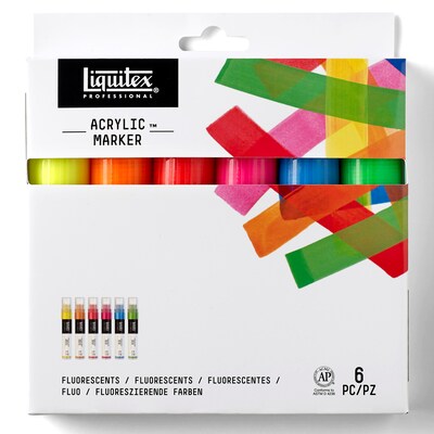 Liquitex Professional Acrylic Paint Marker, Wide Chisel Nib, 15 mm, Fluorescent Colors, 6/Pack (LIQ4690005)