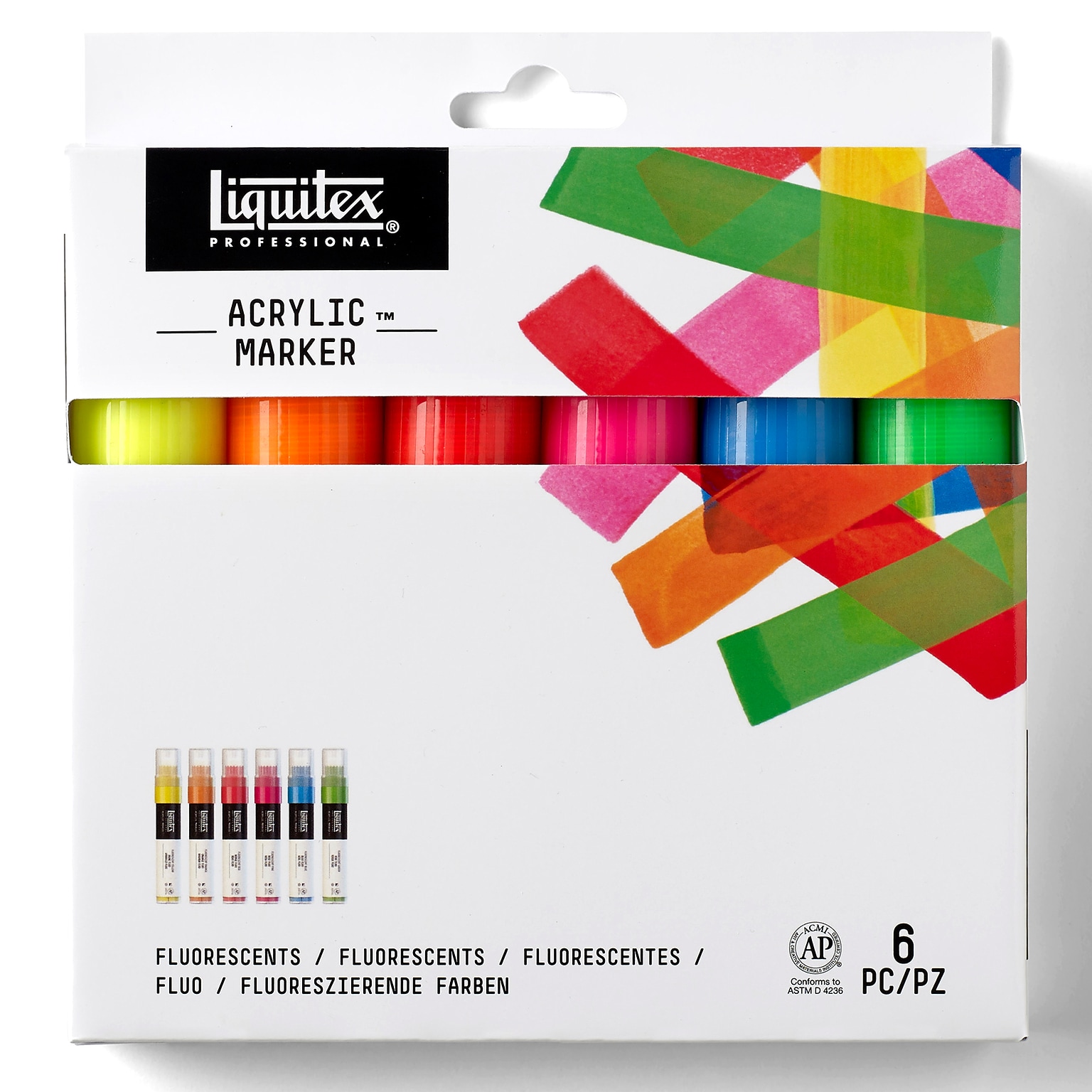 Liquitex Professional Acrylic Paint Marker, Wide Chisel Nib, 15 mm, Fluorescent Colors, 6/Pack (LIQ4690005)