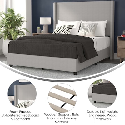 Flash Furniture Quinn Gray Upholstered Platform Bed with Headboard, Queen (YK1077GYQ)