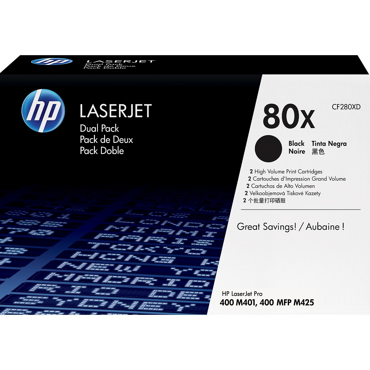 HP 80X Black High Yield Toner Cartridge, Prints Up to 13,800 Pages (CF280XD)