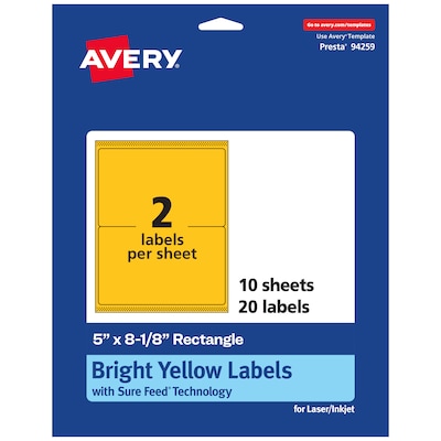 Avery Rectangle Laser/Inkjet Multipurpose Labels, 5 x 8-1/8, Bright Yellow (20/Pack)