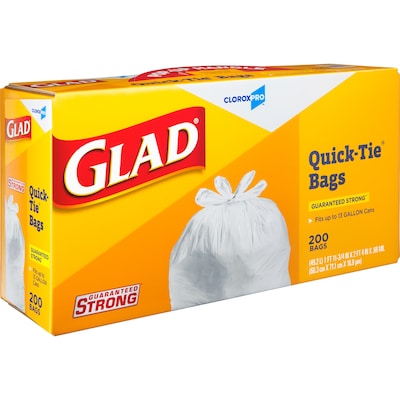 Glad Quick-Tie Tall Kitchen Trash Bags, 13 Gallon, 200/Box (15931)