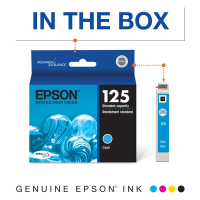 Epson T125 Cyan Standard Yield Ink Cartridge, Prints Up to 395 Pages (t125220-s)