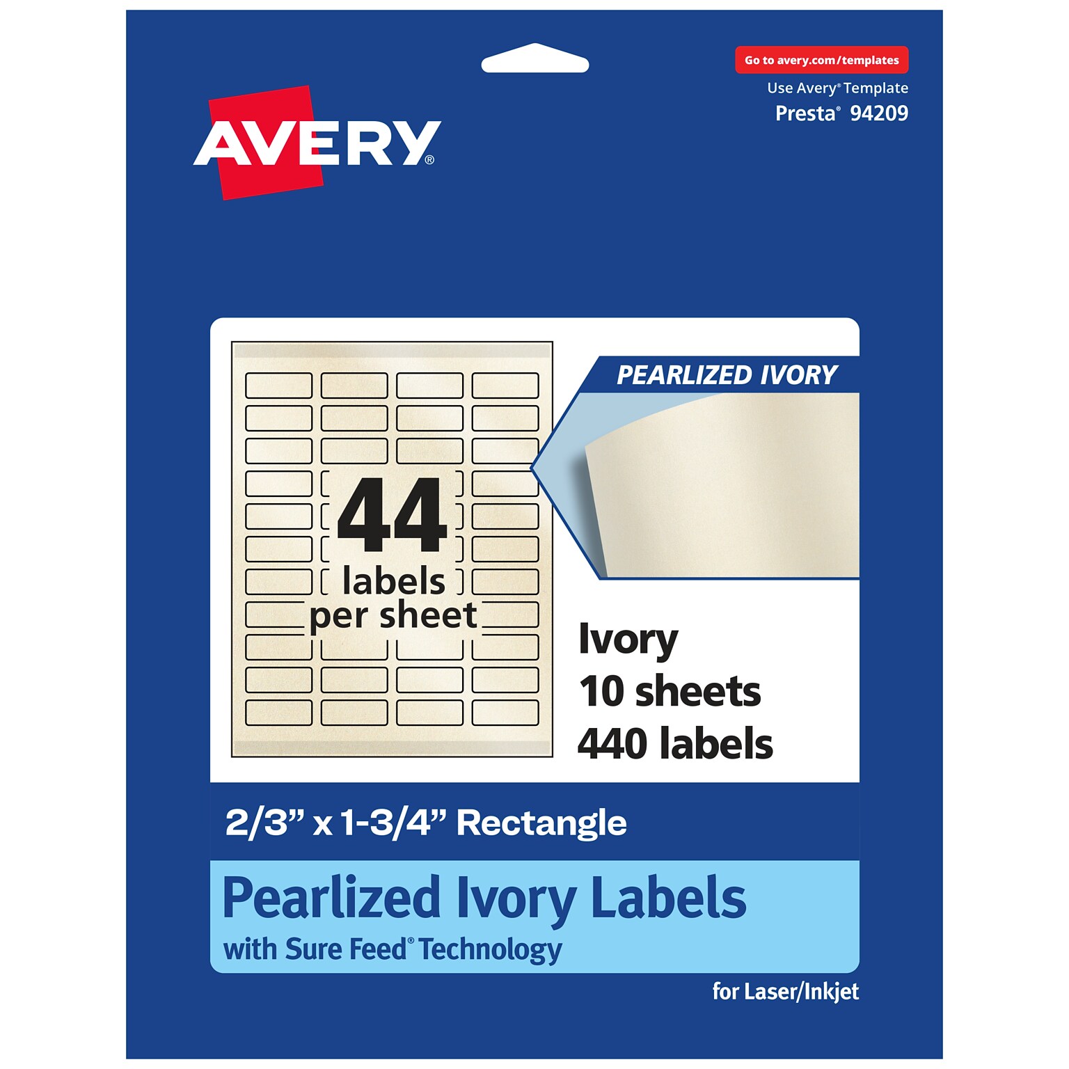 Avery Pearlized Ivory Rectangle Multipurpose Labels, 2/3 x 1-3/4, Ivory, 440/Pack (94209)