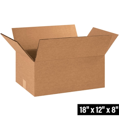 18" x 12" x 8" Shipping Boxes, 48 ECT, Brown, 15/Bundle (HD18128DW)