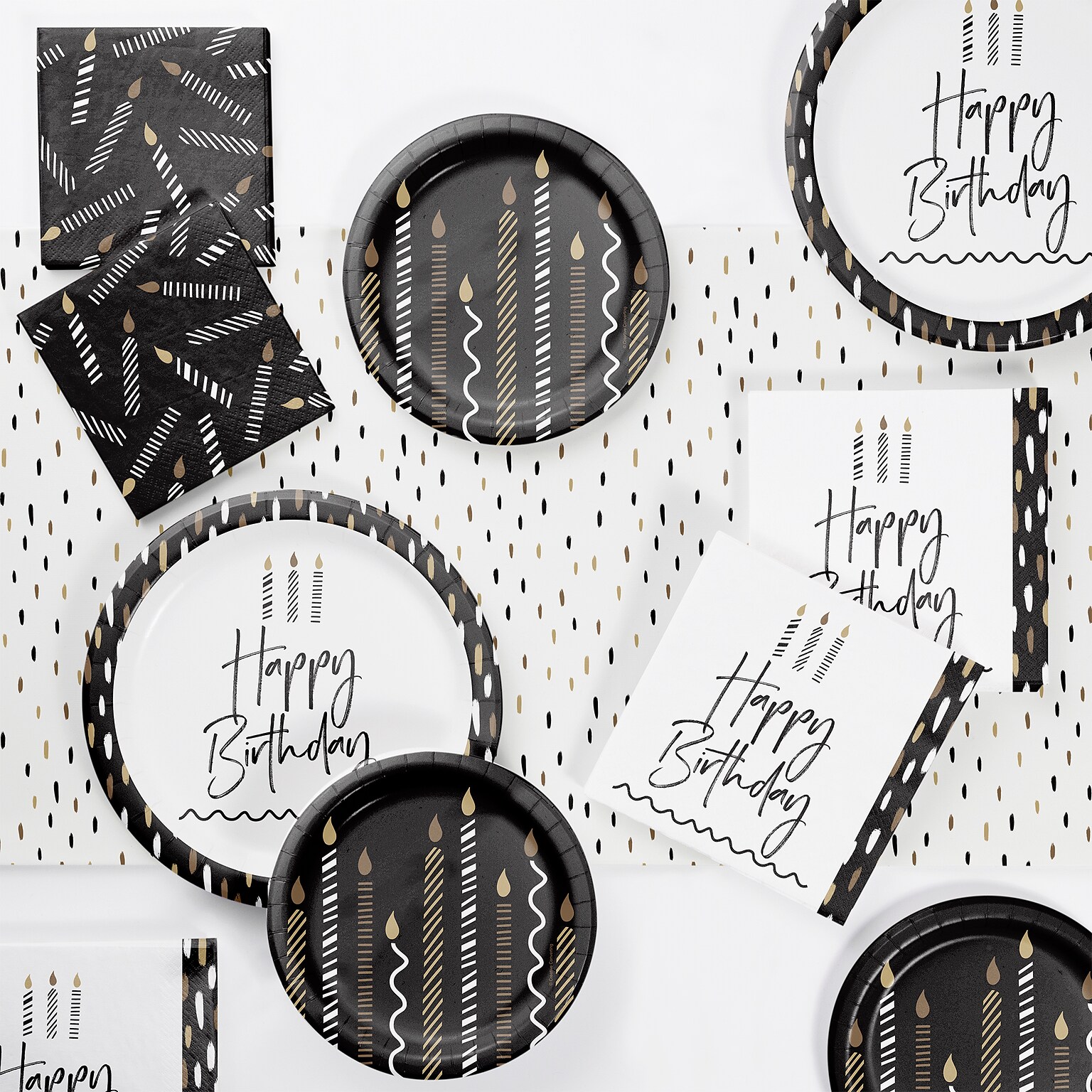 Creative Converting Golden Wishes Birthday Tableware Kit, Black/Gold, Serves 8 (DTC9506E2A)