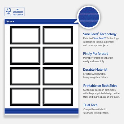 Avery Double Black Border Matte Blank Card, White, 80/Pack (S00-D2D)