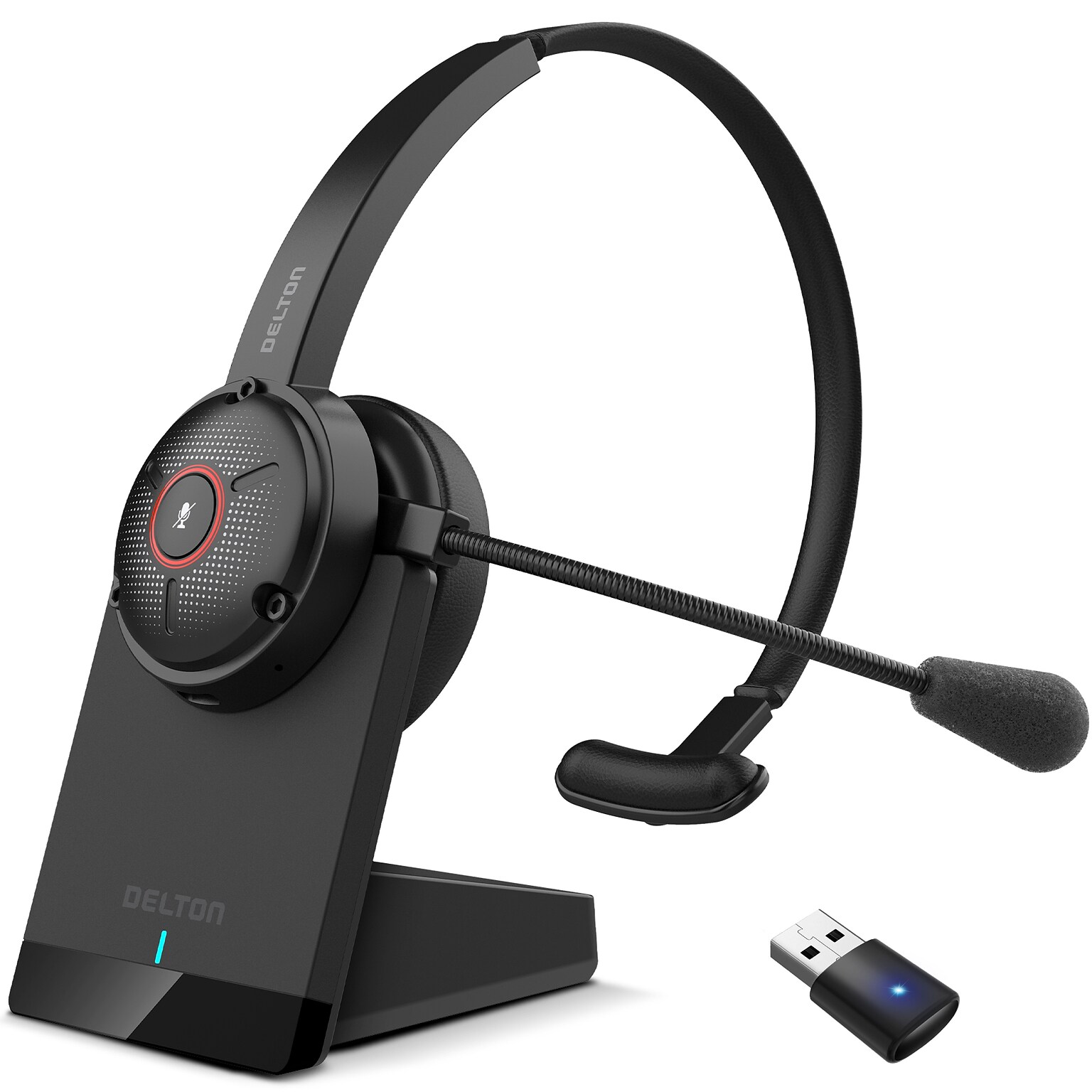 Delton 50X Pro Wireless Noise Canceling Bluetooth Mono Computer On-Ear Headset, Black (DBTHEAD50XBTDL)
