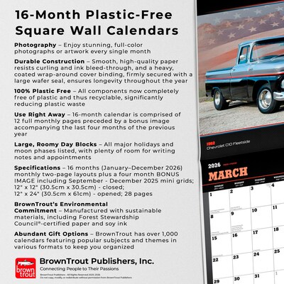 2026 BrownTrout American Muscle Trucks 12" x 12" Monthly Wall Calendar (9798330701346)
