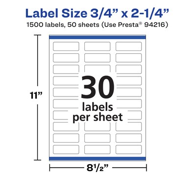 Avery Laser/Inkjet Multipurpose Labels, White, 30 Labels/Sheet, 50 Sheets/Pack (94216-WMP50)