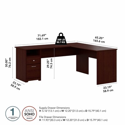 Bush Furniture Cabot 72"W L Shaped Computer Desk with Drawers, Harvest Cherry (CAB051HVC)