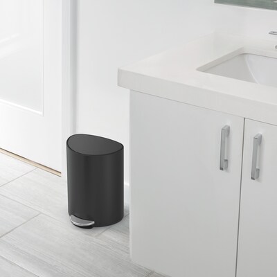 simplehuman 6L Semi-Round Can with Liner Pocket, Matte Black Steel, Indoor Step Trash Can, 1.6 Gallons (CW2109)