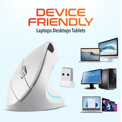 Delton S12 Wireless Ergonomic Vertical Computer Mouse, White (DMERG12WBWH)