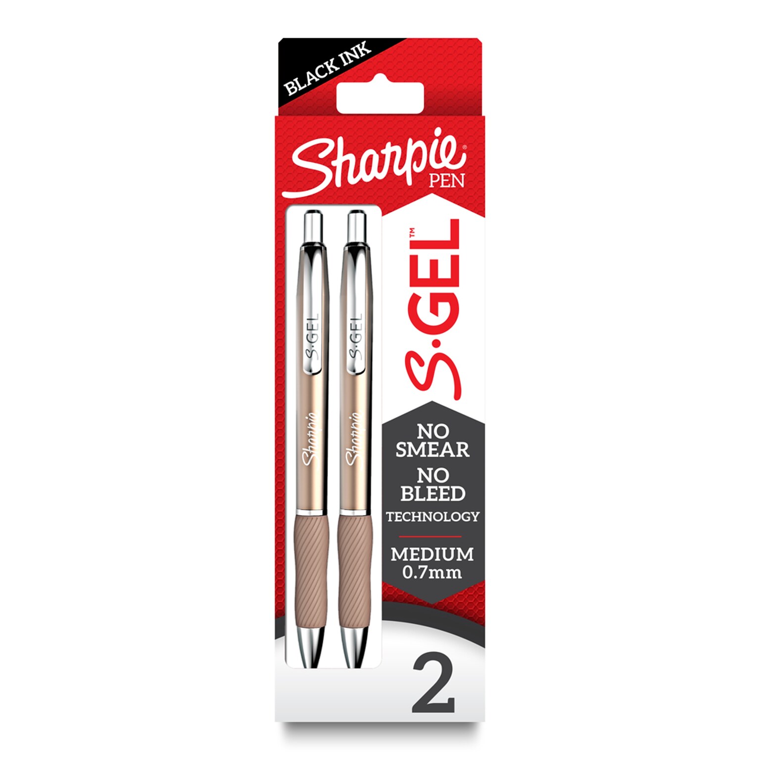 Sharpie S-Gel Champagne Metal Barrel Retractable Gel Pen, Medium Point, Black Ink, 2/Pack (2134918)