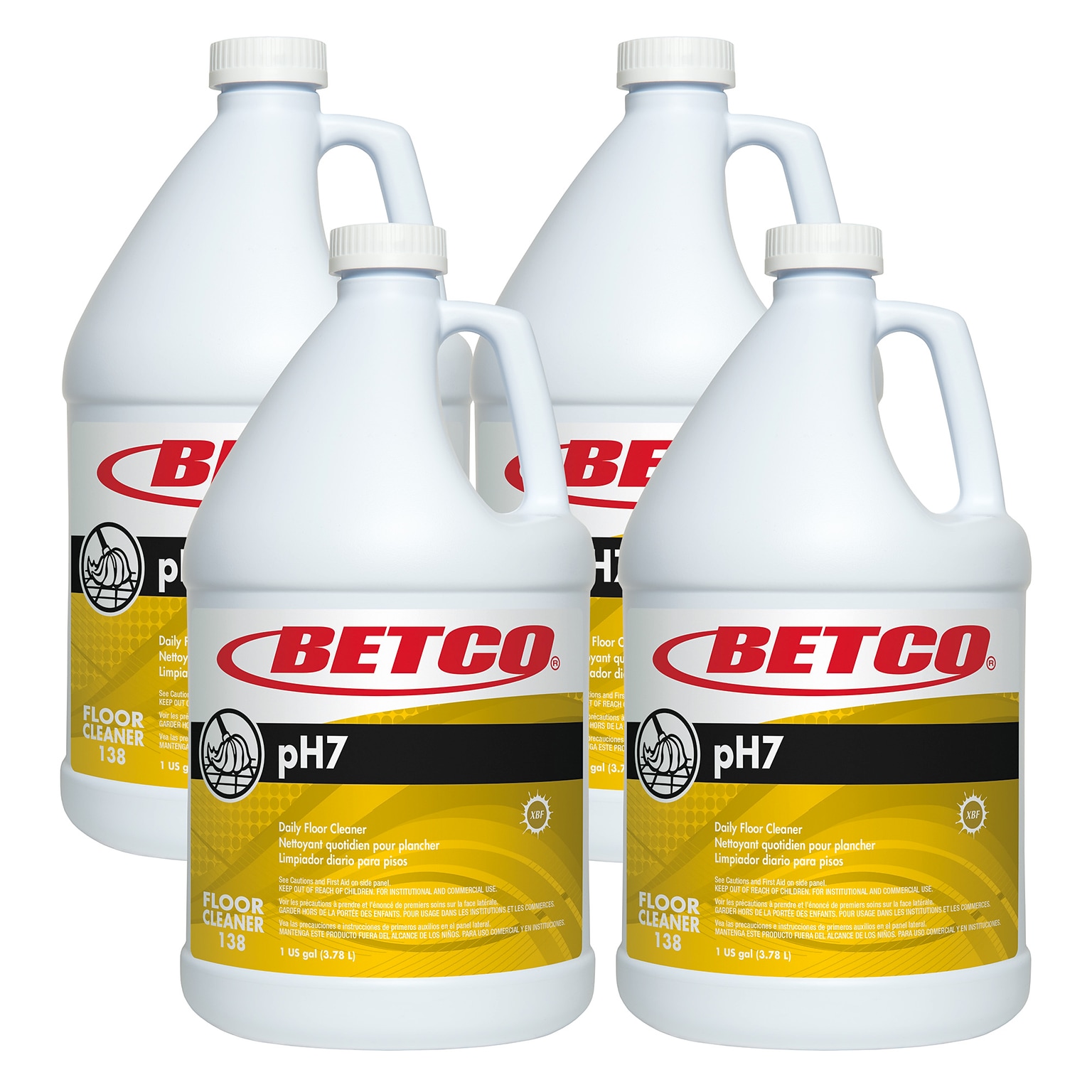 Betco pH7 Floor Cleaner, Lemon Scent, 1 Gal., 4/Carton (1380400CT)