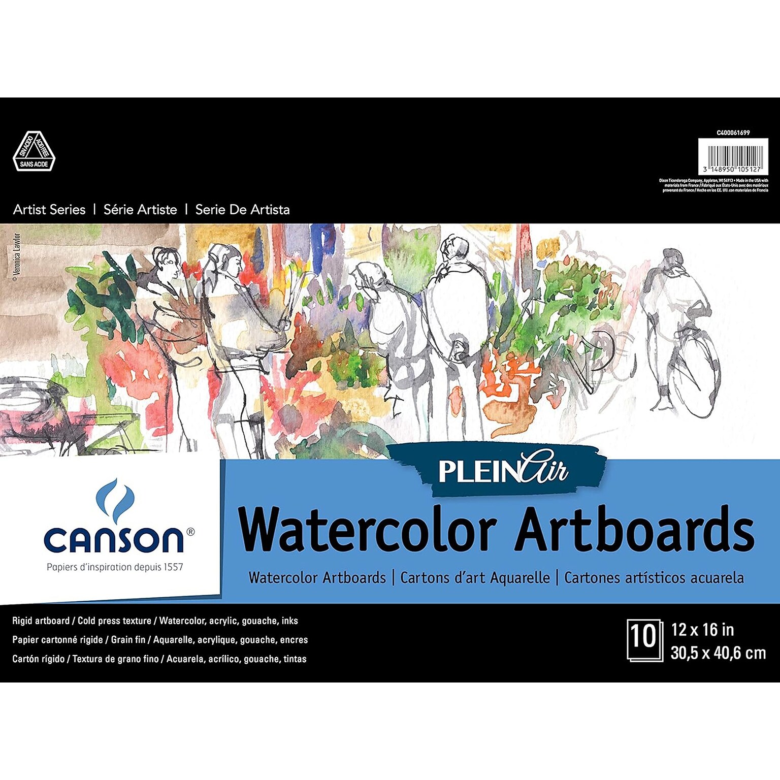 Canson Artist Series Montval Plein Air 16 x 12 Watercolor Sketch Pad, 10 Sheets/Pad (MCXC400061699)