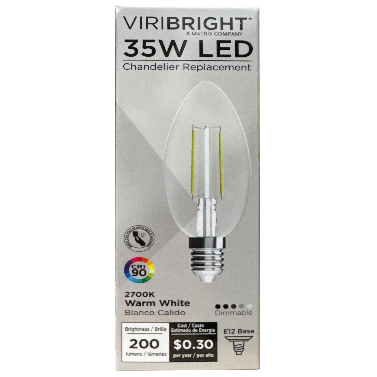 Viribright 3.2-Watt Warm White LED Decorative Bulb, 4/Box (640192-4)