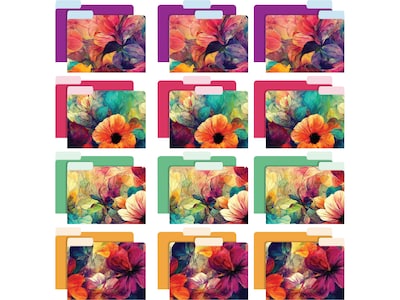 Global Printed Products Deluxe Designer Abstract Floral Heavy Duty File Folders, 1/3-Cut Tab, Assort
