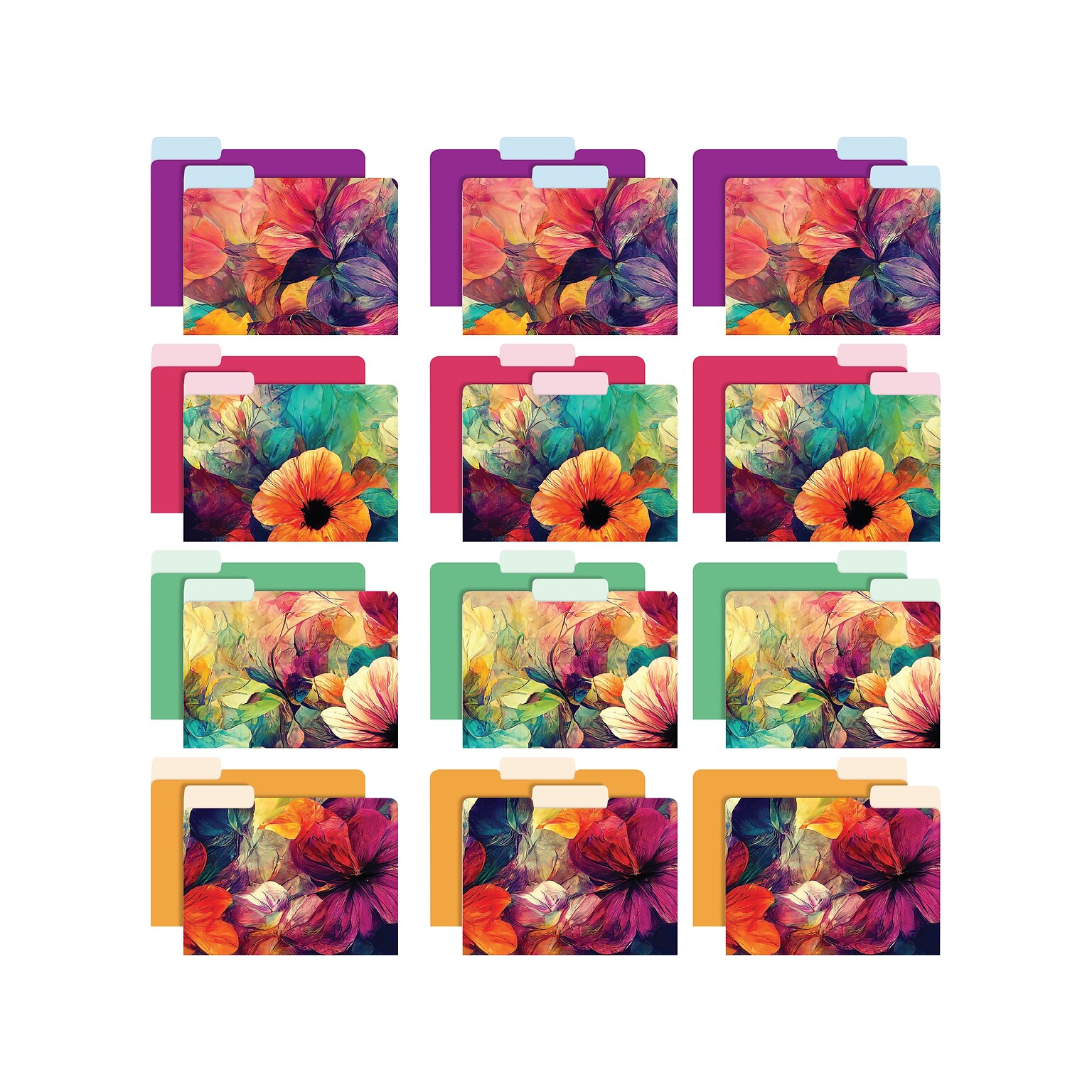 Global Printed Products Deluxe Designer Abstract Floral Heavy Duty File Folders, 1/3-Cut Tab, Assorted Colors, 24/Pack