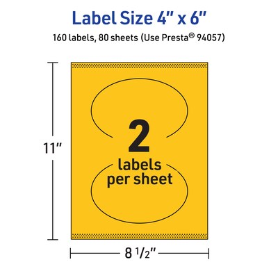 Avery Laser/Inkjet Oval Multipurpose Labels, 4" x 6", Bright Yellow, 160/Box (94057)