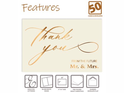 Better Office Engagement Thank You Cards with Envelopes, 4" x 6", Ivory/Gold, 50/Pack (64643-50PK)