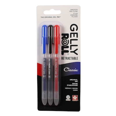 Sakura Classic Retractable Pen, Liquid Ink, Multicolor Ink, 3/Bundle (SAK50600-3)