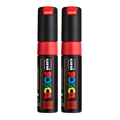 POSCA PC-8K Water Based Paint Marker, Broad Chisel Tip, Fluorescent Red, 2/Pack (UBCPC8KFRED-2)