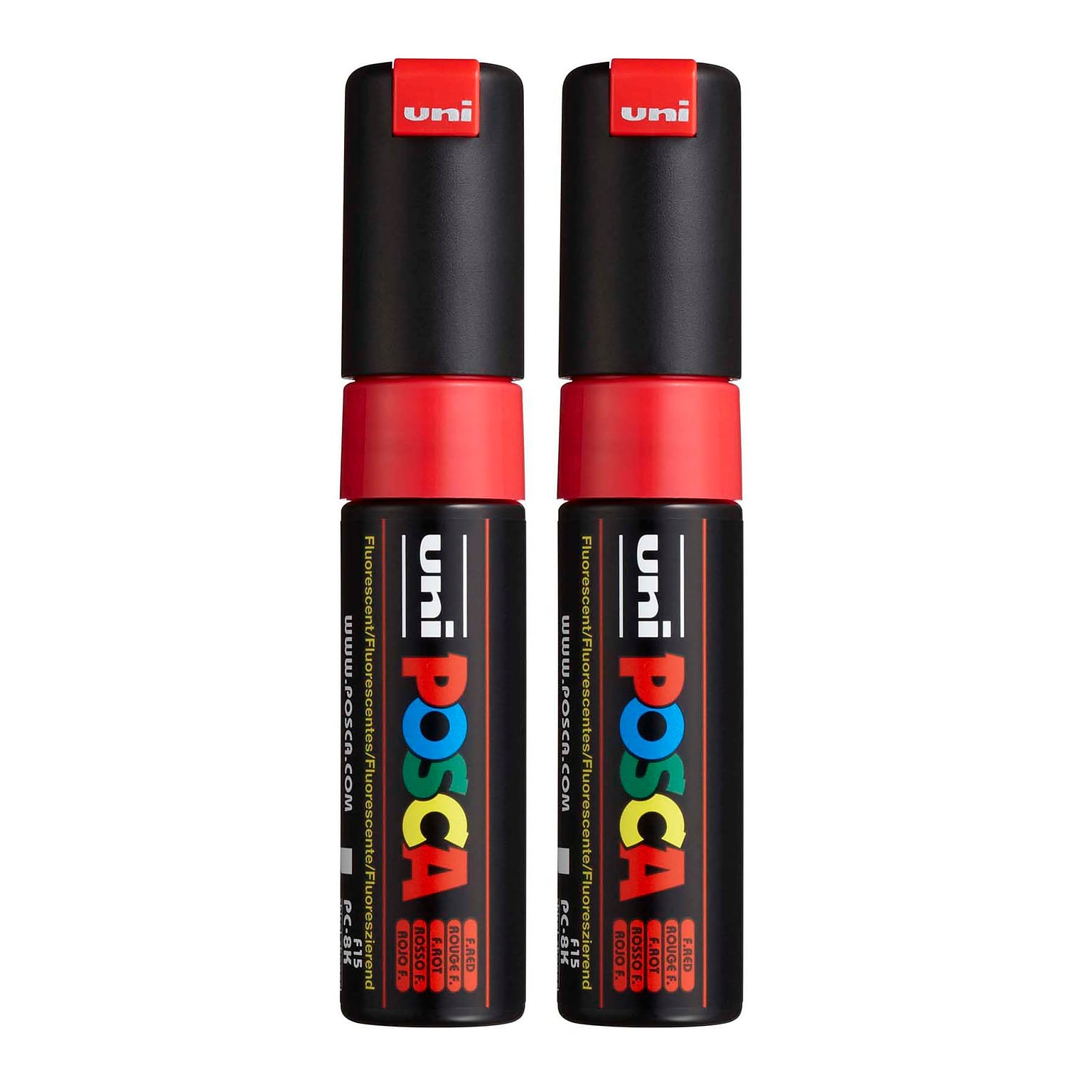 POSCA PC-8K Water Based Paint Marker, Broad Chisel Tip, Fluorescent Red, 2/Pack (UBCPC8KFRED-2)