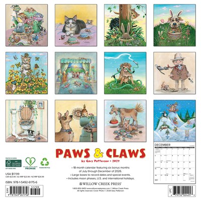 2027 Willow Creek Paws & Claws by Gary Patterson 12 x 12 Monthly Wall Calendar, Assorted Colors (61756)
