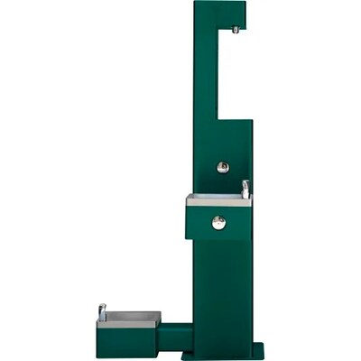 Global Industrial Outdoor Bottle Filler w/Bi-Level Drinking Fountain & Pet Station, Green (761221GN)