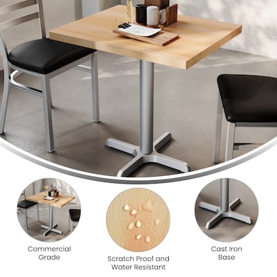 Flash Furniture Bennett Wooden Commercial Indoor Table, 30" x 24", Natural Top/Silver Base (GSF2430NTT2222S)