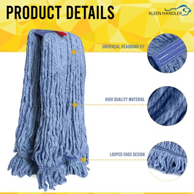 BISON LIFE Kleen Handler Blend String Mop Head, 24 oz., Blue, 24/Pack (BPES-LEM-BD-BL-24-1-24A)