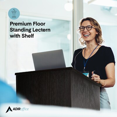 AdirOffice 46"H Floor Standing Lectern with Adjustable Shelf, Black (661-01-BLK)
