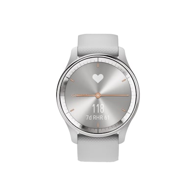 Garmin vívomove Trend Smartwatch, 40.4mm, Silver Stainless Steel Bezel, Mist Gray Silicone Band (010-02665-03)