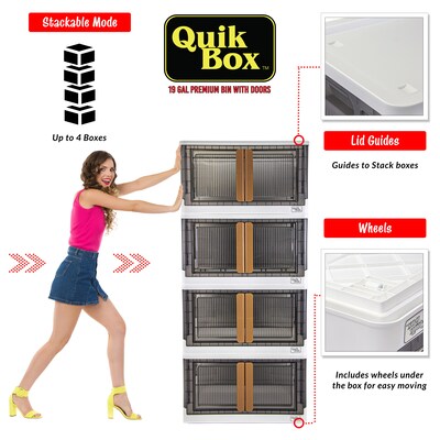 Dbest Quik Box Large Stackable Folding Plastic Storage Bin, 40" x 30" x 30", 76 Qt., White, 3/Pack (01-991)
