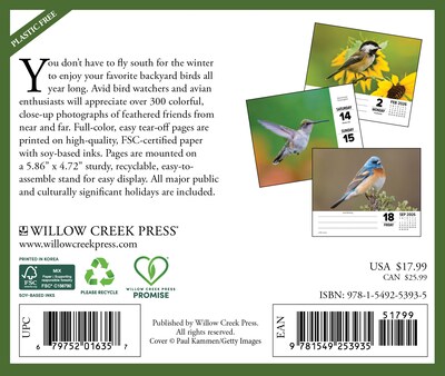 2026 Willow Creek Backyard Birds 6.2 x 5.4 Day-to-Day Calendar (53935)